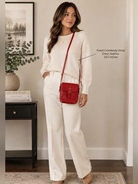 Red Genuine Leather Mini Crossbody Bag 6”W x 8”H Small Flap Classic Everyday Bag